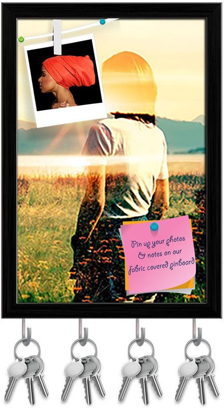 Artzfolio Woman In Landscape Pin Board with Key Holders Black Frame 8x11.5inch (20x29cms) Cork Bulletin Board  (Multicolor 8 x 11.5 inch (20 x 29 cms))