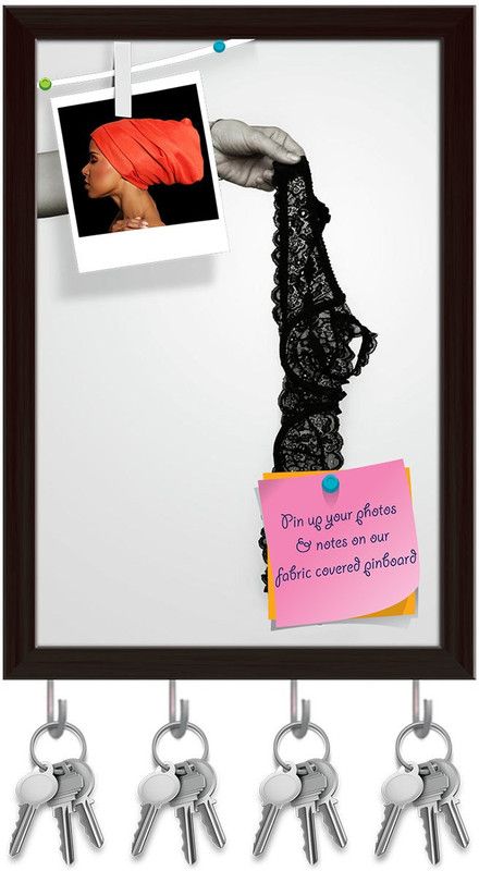 Artzfolio Female Arm Holding Up A Black Lace Bra Pinboard & Key Hooks Dark Brown8x11.5in Cork Bulletin Board  (Multicolor 8 x 11.5 inch (20 x 29 cms))