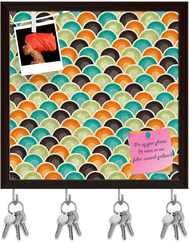 Artzfolio Retro Style D3 Pinboard with Key Holder Hooks Dark Brown Frame 8x8inch Cork Bulletin Board  (Multicolor 8 x 8 inch (20 x 20 cms))