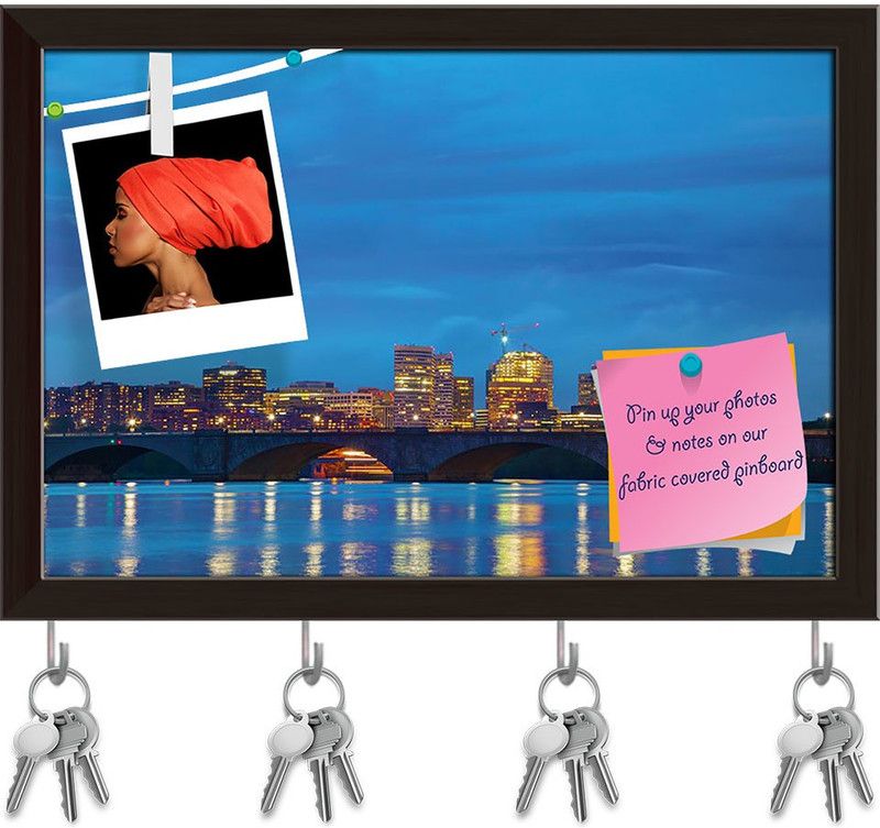 Artzfolio DC Cityscape At Night Time Washington USA Pinboard Key Hook Dark Brown14.5x10in Cork Bulletin Board  (Multicolor 14.5 x 10 inch (37 x 25 cms))