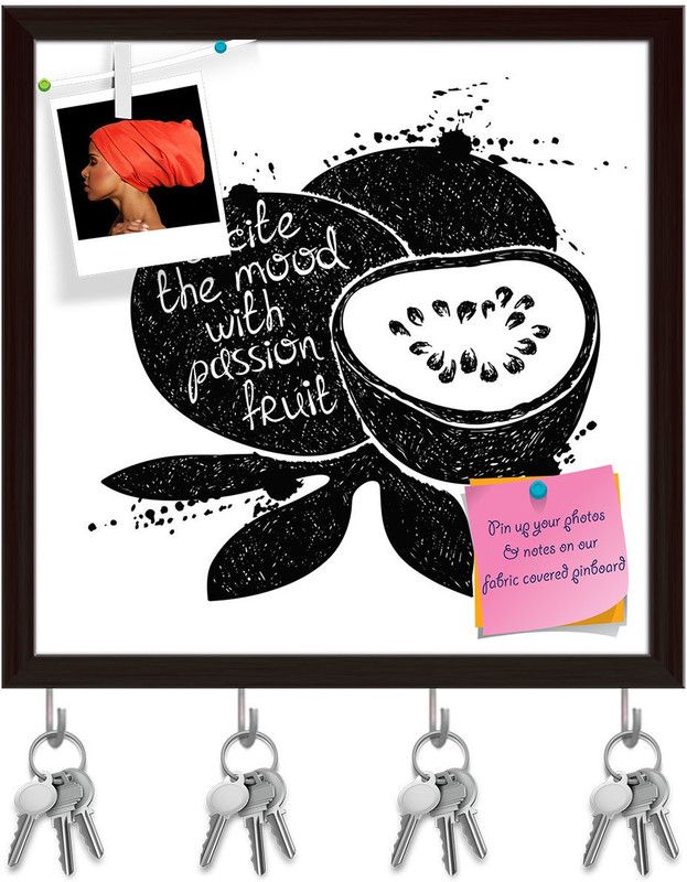 Artzfolio Black Passion Fruit Pinboard with Key Holder Hooks Dark Brown Frame 20x20inch Cork Bulletin Board  (Multicolor 20 x 20 inch (51 x 51 cms))