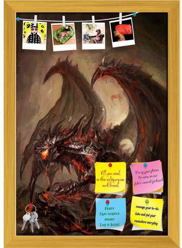 Artzfolio Armored Knight Dragon Notice Pin Board Golden Frame 12 x 17.1 inch (30 x 43 cms) Cork Bulletin Board  (Multicolor 12 x 17.1 inch (30 x 43 cms))