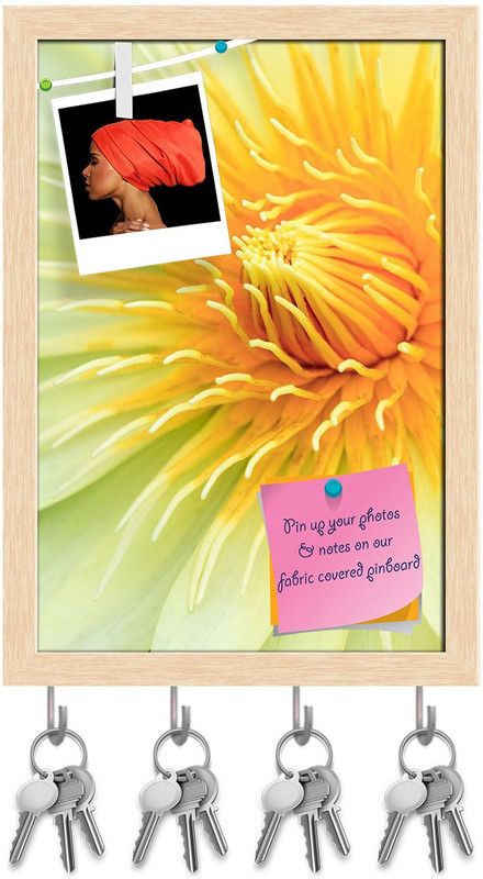 Artzfolio Yellow Water Lily Pinboard with Key Holder Hooks Natural Brown Frame 8x11.5inch Cork Bulletin Board  (Multicolor 8 x 11.5 inch (20 x 29 cms))