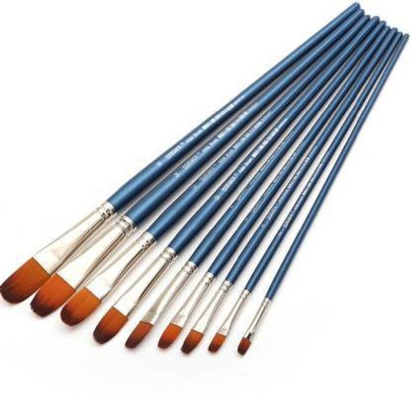 worisonn izone Long Handle Synthetic Filbert Tip Artist Paint Brushes (Set of 9, Blue)  (Set of 9, Blue)