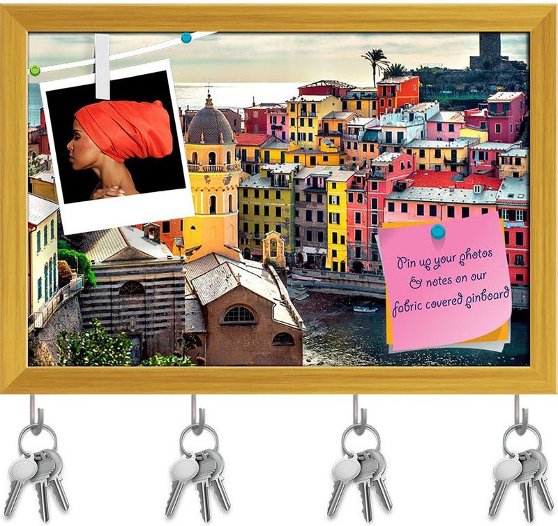 Artzfolio View Of Vernazza Town Liguria Northwestern Italy Pinboard Golden 17.5x12in Cork Bulletin Board  (Multicolor 17.5 x 12 inch (44 x 30 cms))