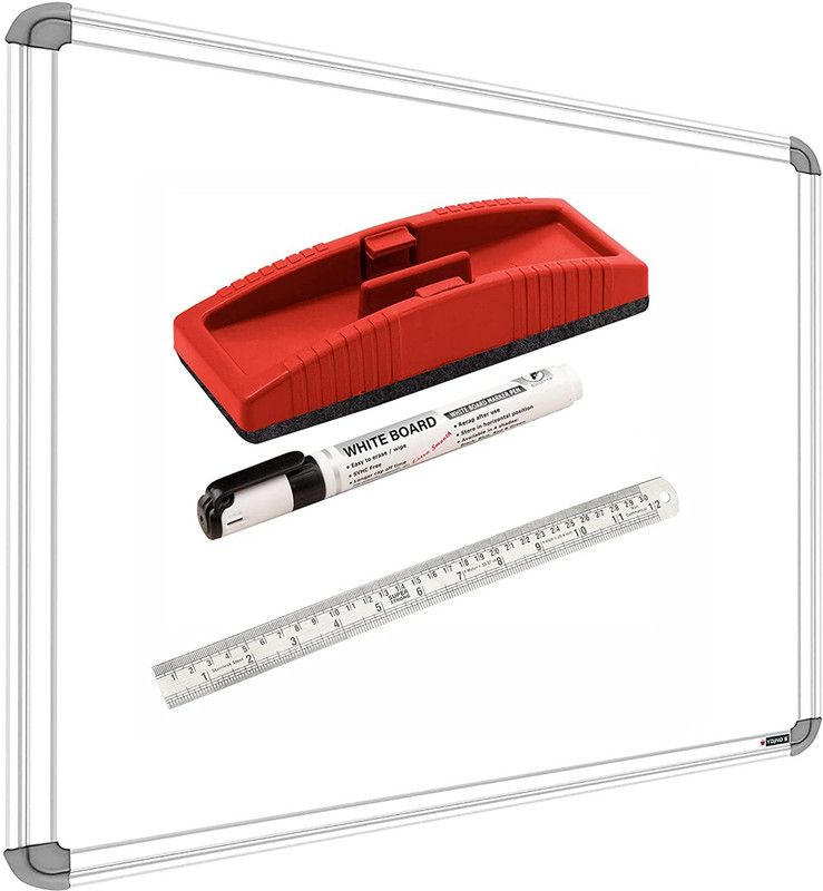 YAJNAS Non Magnetic 2 X 2 Feet Double Sided White Board & Chalk Board 1 Side White Marker & Reverse Side Green Chalk Board Surface + 1 Duster + 1 Marker & 30 cm Ruler (Combo Pack of 4 items) Whiteboards and Duster Combos  (White, Green)