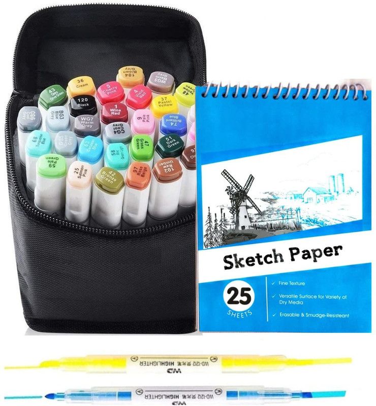 Corslet Alcohol Color Marker Pen Set 33 Pc Dual Tip Alcohol Markers for Artists  (Set of 30, Random Color)