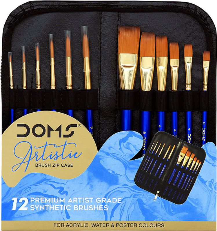 DOMS Artistic Brush Zip Case Pouch  (Set of 12, Black)