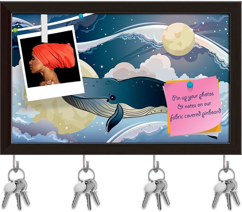 Artzfolio Cartoon Blue Whale Flying On A Night Starry Sky Pinboard Dark Brown16.1x10in Cork Bulletin Board  (Multicolor 16.1 x 10 inch (41 x 25 cms))