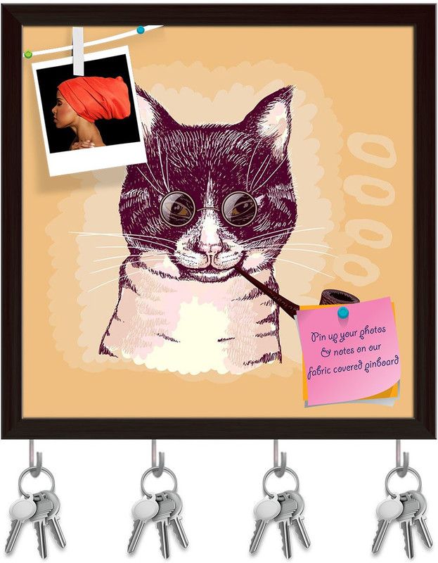 Artzfolio Portrait Of A Cat Smoking A Pipe & Wearing Glasses Pinboard Dark Brown 16x16in Cork Bulletin Board  (Multicolor 16 x 16 inch (41 x 41 cms))
