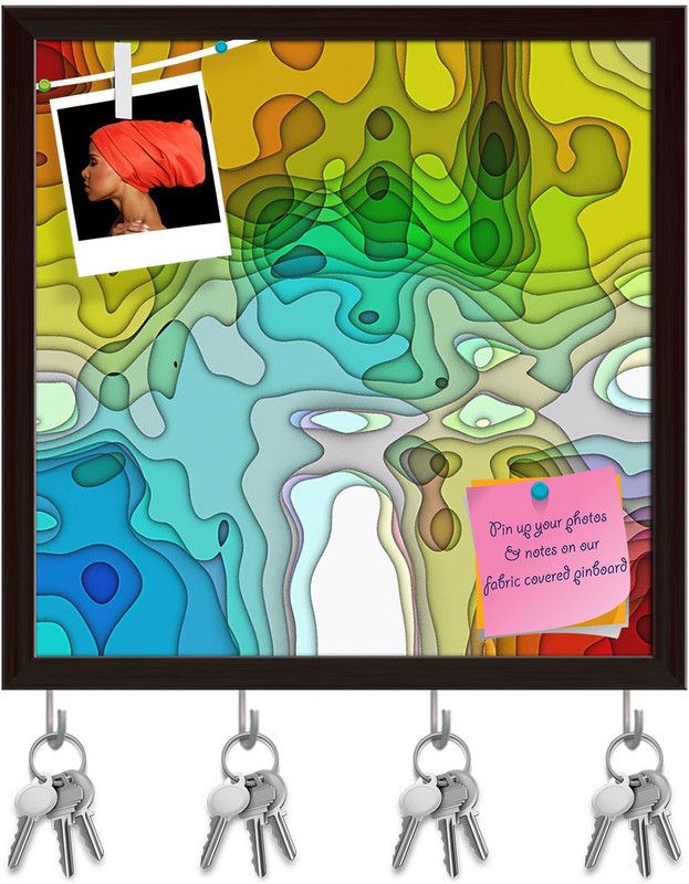 Artzfolio Abstract Colorful Chaotic Pattern Pinboard & Key Holders Dark Brown Frame8x8inch Cork Bulletin Board  (Multicolor 8 x 8 inch (20 x 20 cms))