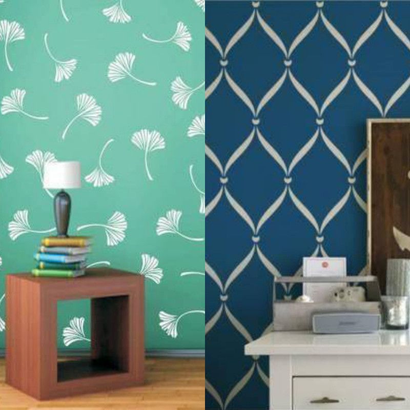 Aaradhya Collection Reusable DIY Designer PVC Wall Stencil Painting for Home Decoration Combo (16 x 24 inches, Leaf Design & Strips Pattern) B7231_A906 Wall Stencil Stencil  (Pack of 2, FLORAL)