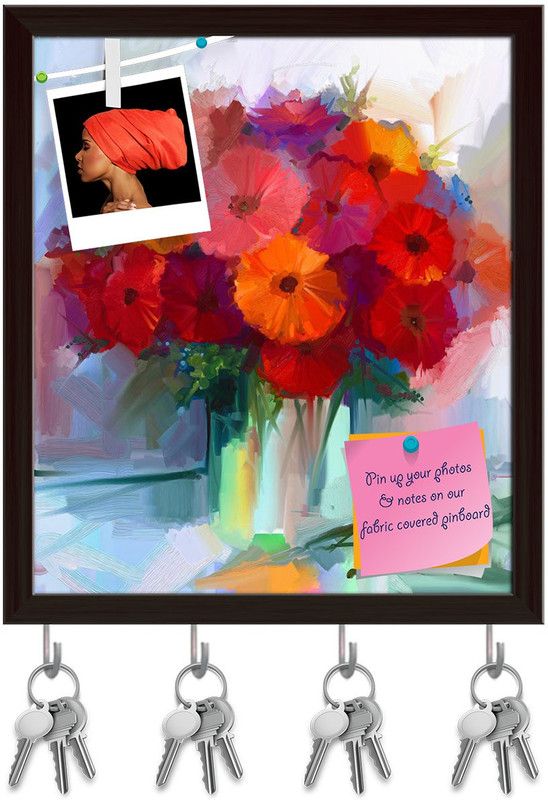 Artzfolio Still Life A Bouquet Of Flowers D1 Pinboard & Key Hooks Dark Brown16x18.5in Cork Bulletin Board  (Multicolor 16 x 18.5 inch (41 x 47 cms))