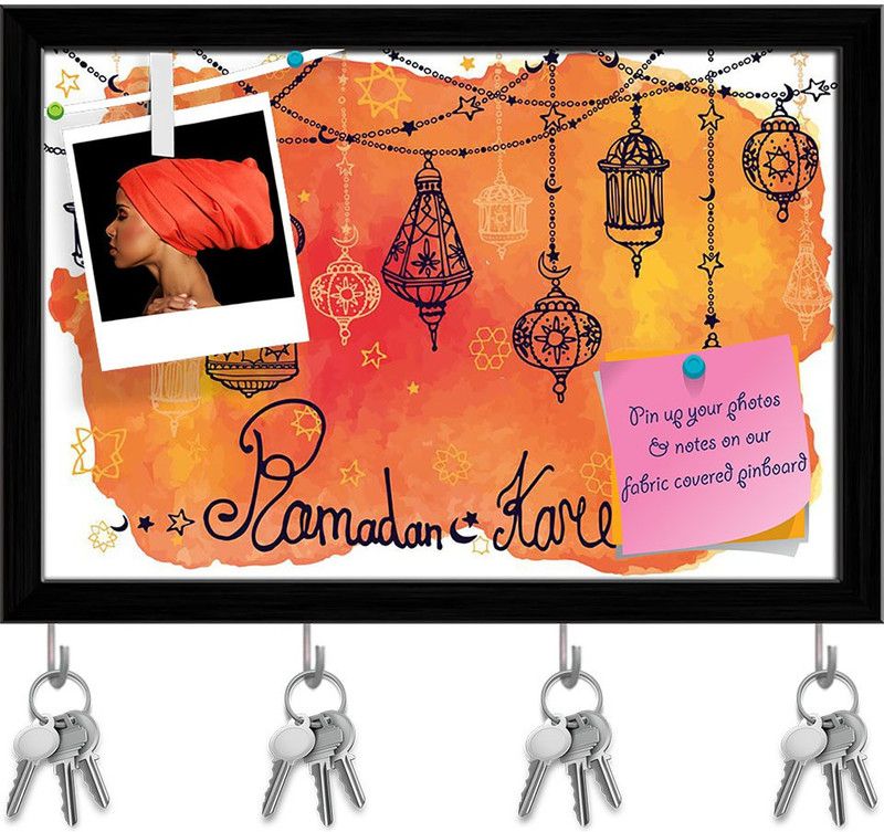 Artzfolio Traditional Lantern Garland Of Ramadan Kareem Pinboard Key Hooks Black 11.5x8in Cork Bulletin Board  (Multicolor 11.5 x 8 inch (29 x 20 cms))