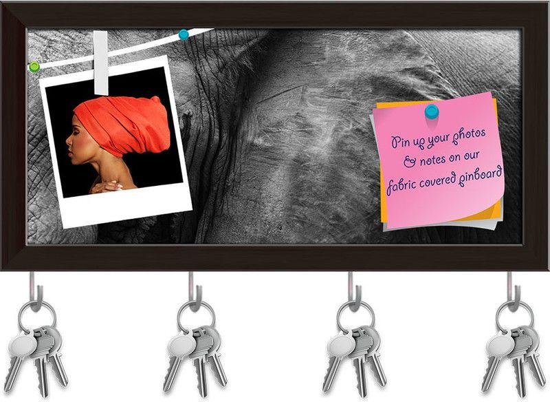 Artzfolio African Elephant Eye & Ear Pinboard with Key Holders Dark Brown Frame17.1x8inch Cork Bulletin Board  (Multicolor 17.1 x 8 inch (43 x 20 cms))