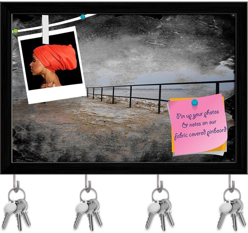Artzfolio Lonely Person Walking Pin Board with Key Holders Black Frame 11.5x8inch Cork Bulletin Board  (Multicolor 11.5 x 8 inch (29 x 20 cms))