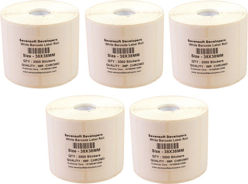Sevensoft Developers 38X38MM Barcode Label Set of 5 Self-adhesive Paper Label  (White)