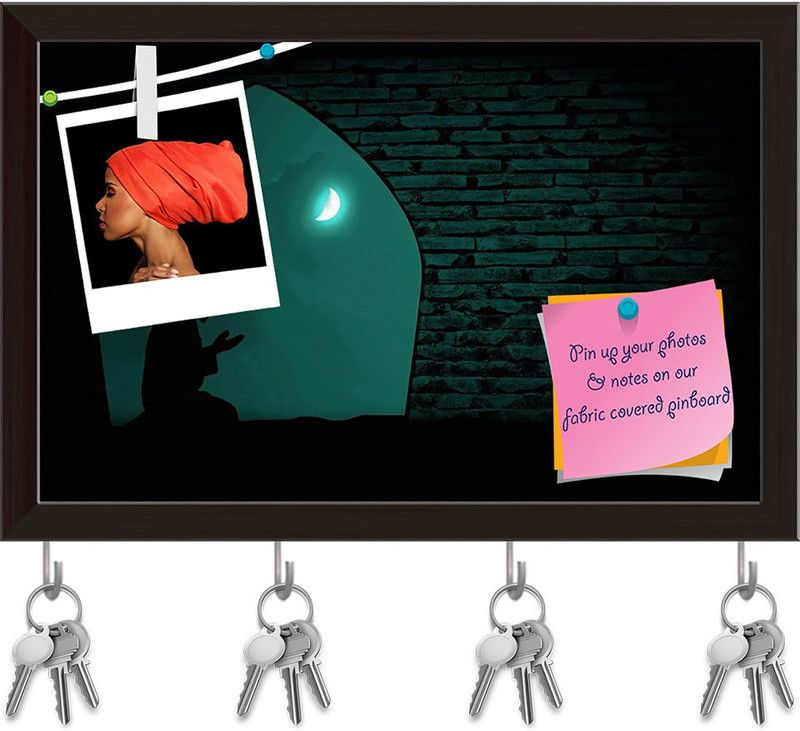 Artzfolio Muslim Praying At Night Pinboard with Key Holder Hooks Dark Brown Frame 12x8inch Cork Bulletin Board  (Multicolor 12 x 8 inch (30 x 20 cms))