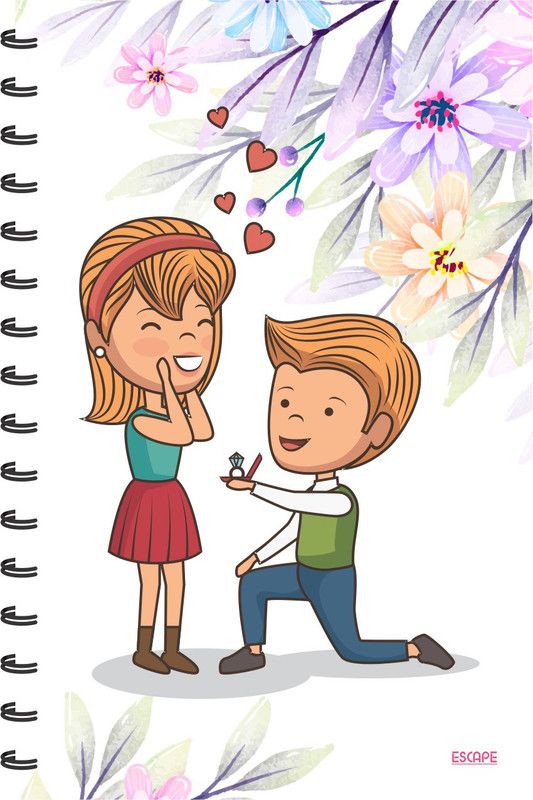 ESCAPER Boy Proposing Girl Cartoon (RULED) Designer Diary, Notebook, Notepad A5 Diary Ruled 160 Pages  (Multicolor)