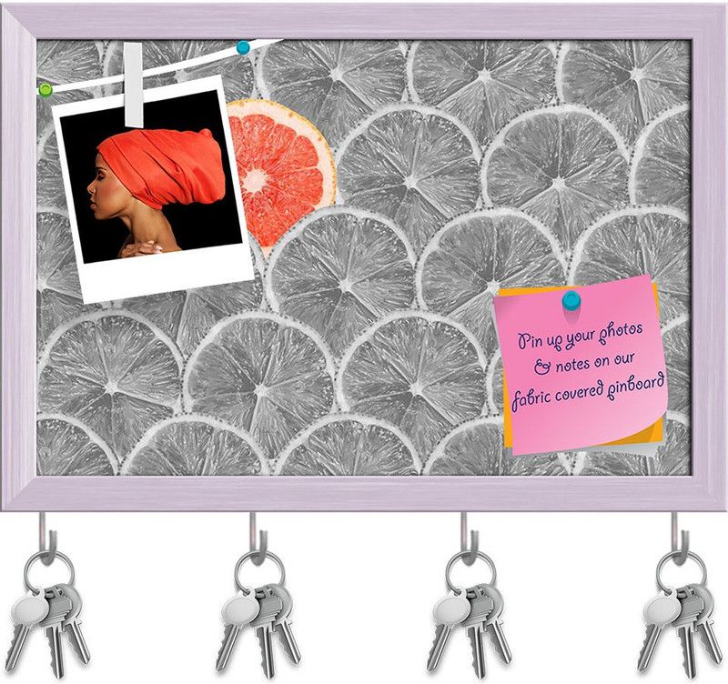 Artzfolio Pink Grapefruit Slice Standing Out Pinboard & Key Holders White Frame17.5x12in Cork Bulletin Board  (Multicolor 17.5 x 12 inch (44 x 30 cms))