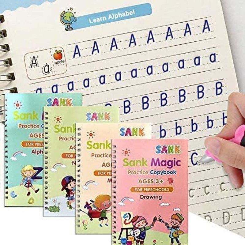 MHAX Sank Magic Practice Copy Book 4 Books And 5 Refills Number Drawing Alphabet Book