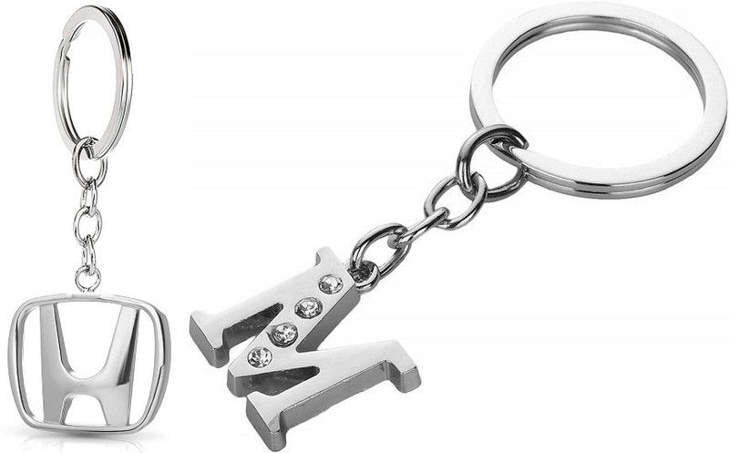Deethyas Fashion Pack of 2 Hondaa Logo And Alphabet M letter Stone Decorative Metal keychain Key Chain