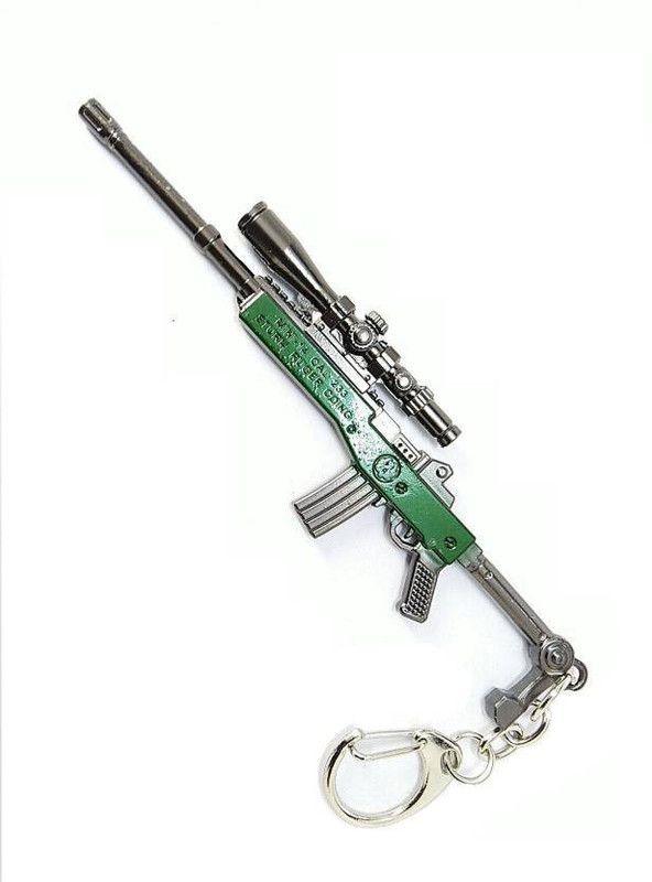 Rexter Pubg Gun 3D Metal Body Props 120mm Length Mini 14 CAL (Green ) Key Chain