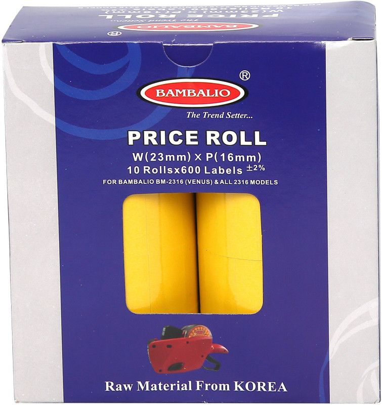 BAMBALIO 2 Line Yellow Colour Plain Label Rolls Compatible with 2316 Labeling Machine Models of all Brands 10 Rolls x 600 Labels (Box Pack) Paper Label  (Yellow)