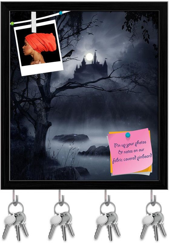 Artzfolio Castle In A Swamp In A Dark Night Pinboard with Key Holders Black Frame16x18inch Cork Bulletin Board  (Multicolor 16 x 18 inch (41 x 46 cms))