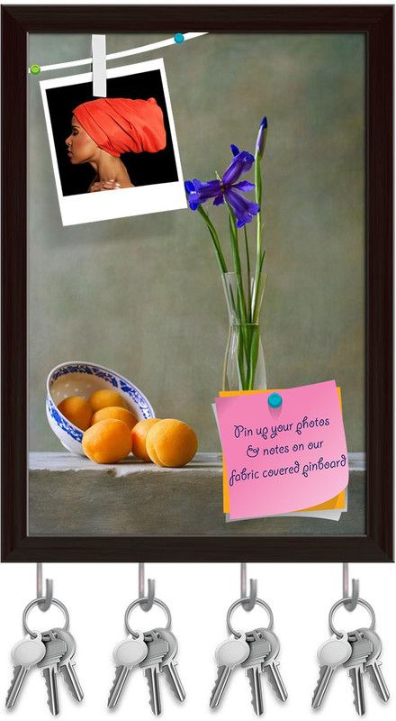 Artzfolio Still Life With Irises & Apricots Pinboard & Key Holder Dark Brown Frame8x11.4in Cork Bulletin Board  (Multicolor 8 x 11.4 inch (20 x 29 cms))