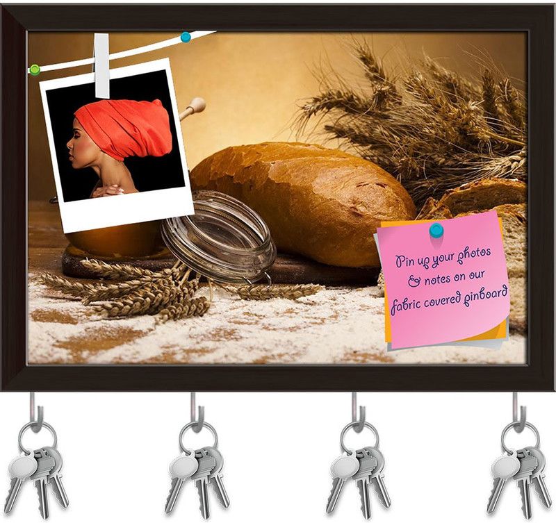 Artzfolio Photo of Traditional Bread Pinboard with Key Holders Dark Brown Frame11.5x8inch Cork Bulletin Board  (Multicolor 11.5 x 8 inch (29 x 20 cms))