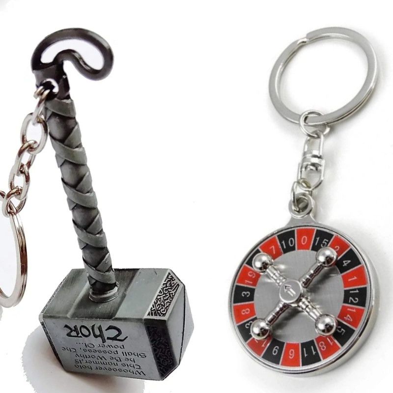 Jainsburys Combo of Thor hammer & Casino Rotating keychain Key Chain