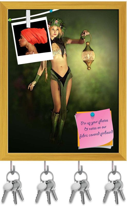 Artzfolio Cute Forest Fairy With A Lantern In Her Hand Pinboard Key Hooks Golden 10x12.7in Cork Bulletin Board  (Multicolor 10 x 12.7 inch (25 x 32 cms))