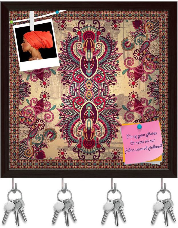 Artzfolio Ornamental Floral Paisley Bandanna D3 Pinboard & Key Hooks Dark Brown Frame8x8in Cork Bulletin Board  (Multicolor 8 x 8 inch (20 x 20 cms))