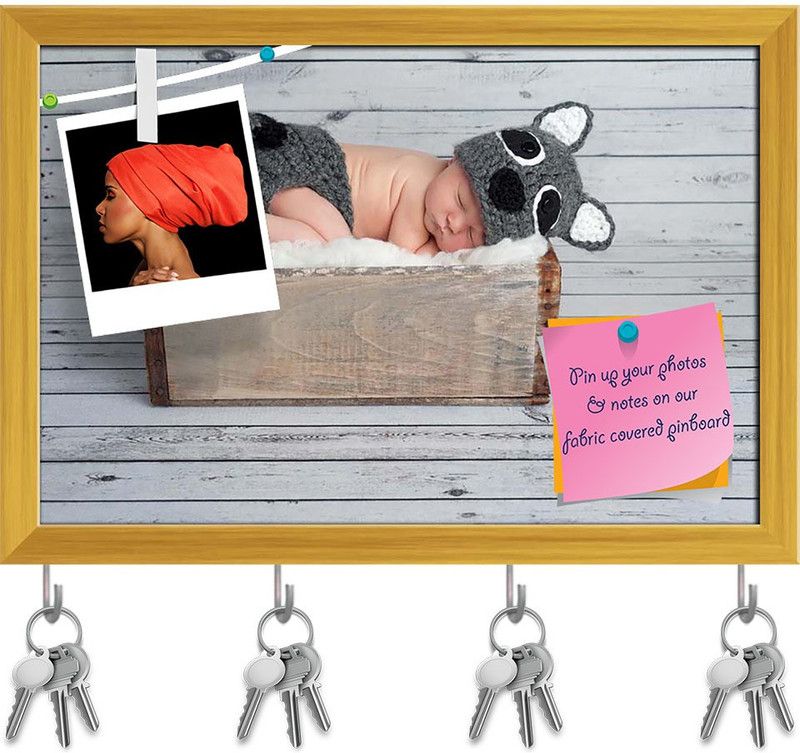 Artzfolio Image of a Newborn Baby Boy Pinboard with Key Holders Golden Frame 17.5x12inch Cork Bulletin Board  (Multicolor 17.5 x 12 inch (44 x 30 cms))
