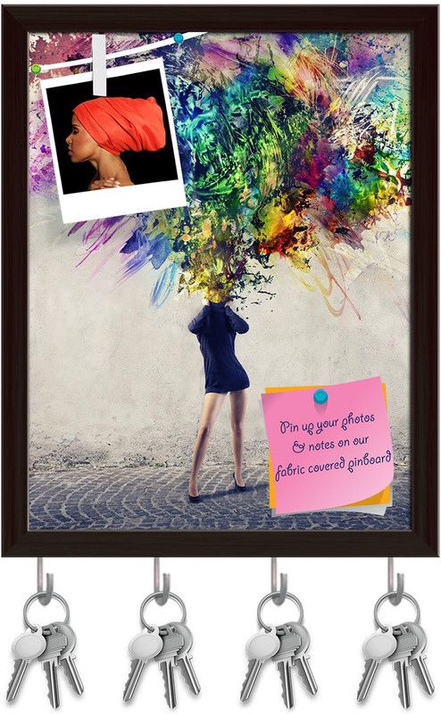 Artzfolio Woman With Multitude Of Colors D2 Pinboard & Key Holder Dark Brown Frame8x10.1in Cork Bulletin Board  (Multicolor 8 x 10.1 inch (20 x 26 cms))
