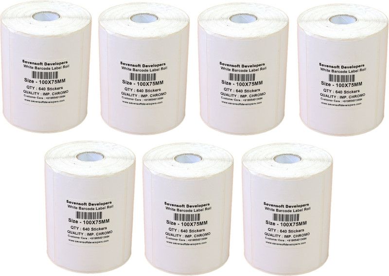 Sevensoft Developers 100X75MM Barcode Label Set of 7 Self-adhesive Paper Label  (White)