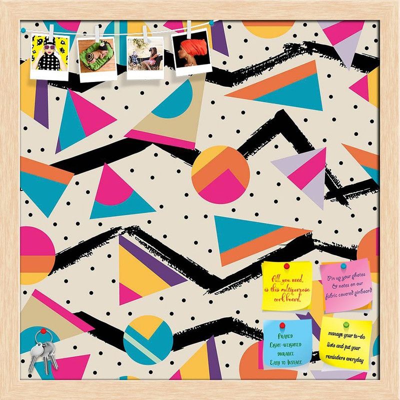 Artzfolio Retro Geometric Pattern D1 Notice Pin Board Soft Board with Push Pins Cork Bulletin Board  (Natural Brown Frame 24 x 24 inch (61 x 61 cms))