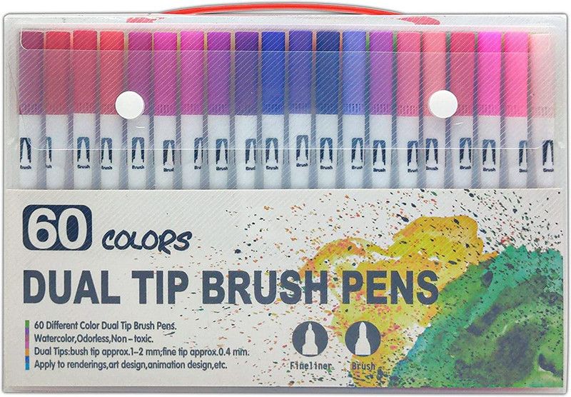 MGS 60 Color Dual Tip brush Pens, Dual Art Marker Pen , For Drawing, sketching  (Set of 60, multicolour)