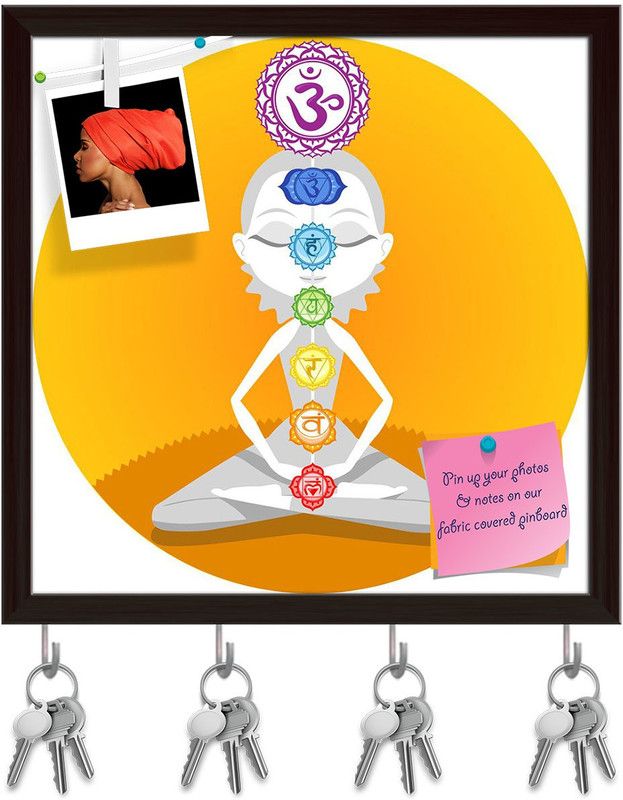 Artzfolio Asana Yoga Posture D2 Pinboard with Key Holder Hooks Dark Brown Frame 20x20inch Cork Bulletin Board  (Multicolor 20 x 20 inch (51 x 51 cms))