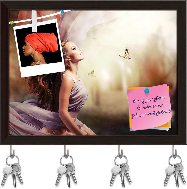 Artzfolio Girl In Fantasy Mystical Pinboard with Key Holders Dark Brown Frame10.3x8inch Cork Bulletin Board  (Multicolor 10.3 x 8 inch (26 x 20 cms))