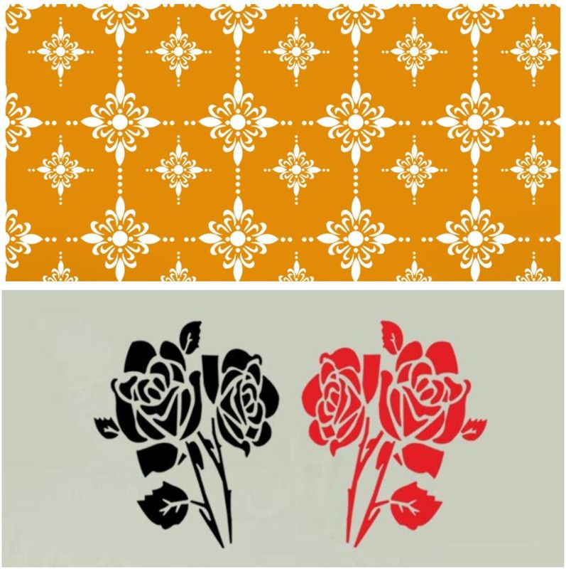 Kayra Decor Decor KHS264_KHS354 Combo Premium Quality Reusable Beautiful Wall Stencil (Size:- 16 X 24 Inches, Pack Of 2) for Home Decoration Wall Stencil  (Pack of 2, Painting Home Decor)