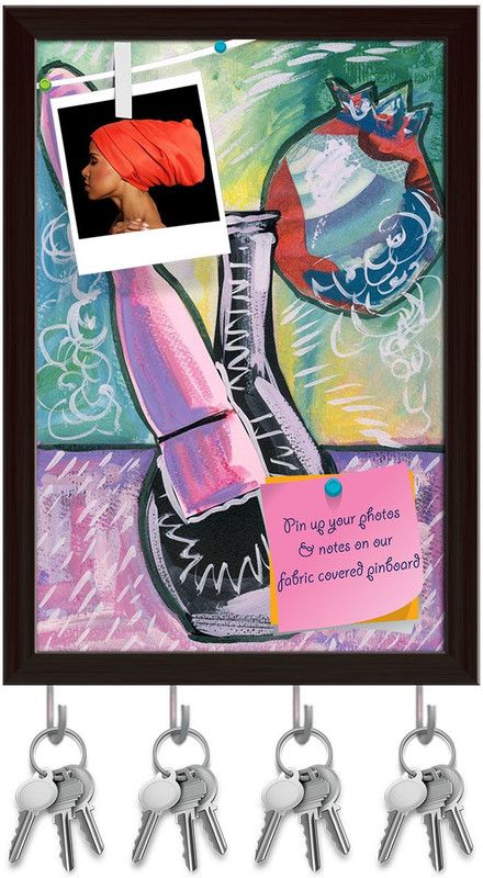 Artzfolio Still Life Art D1 Pinboard with Key Holder Hooks Dark Brown Frame 12x17.5inch Cork Bulletin Board  (Multicolor 12 x 17.5 inch (30 x 44 cms))