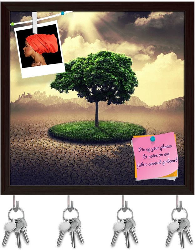 Artzfolio Save The Earth D1 Pinboard with Key Holder Hooks Dark Brown Frame 8x8inch Cork Bulletin Board  (Multicolor 8 x 8 inch (20 x 20 cms))