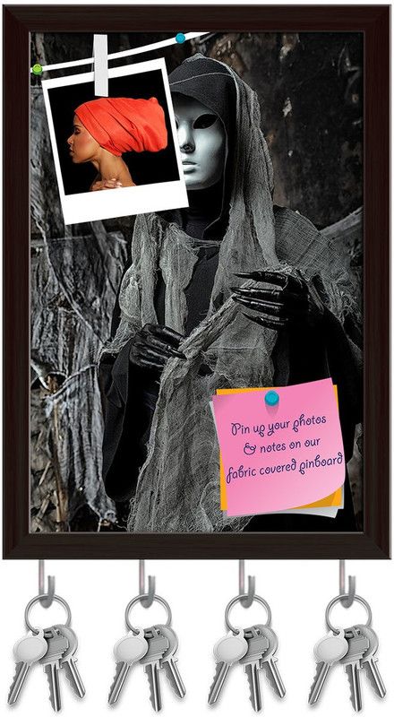 Artzfolio Halloween Horror D1 Pinboard with Key Holder Hooks Dark Brown Frame 8x11.5inch Cork Bulletin Board  (Multicolor 8 x 11.5 inch (20 x 29 cms))