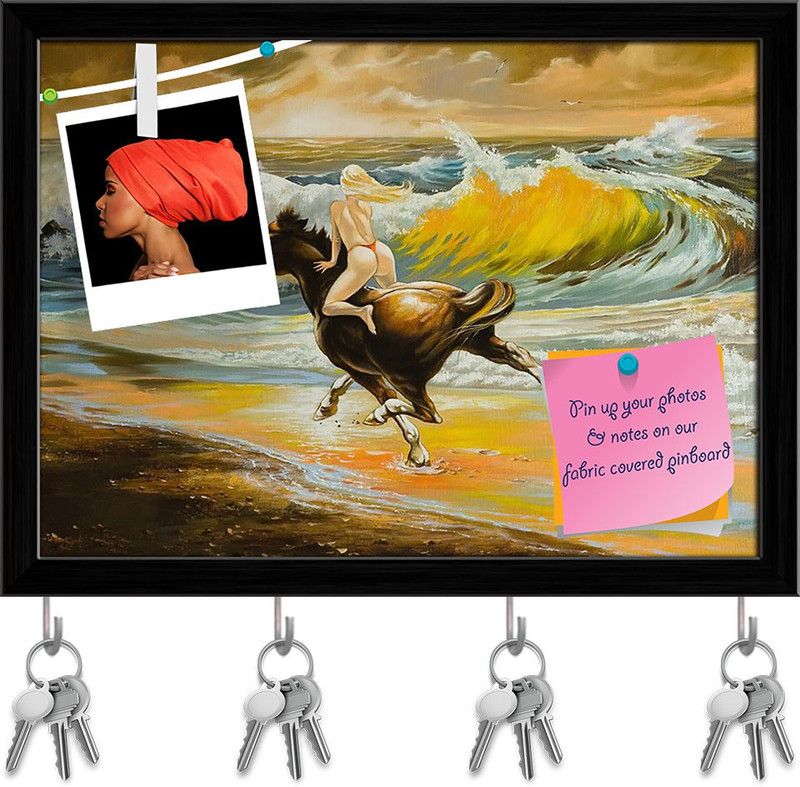Artzfolio Girl Skipping On A Horse On Seacoast Pinboard & Key Holders Black Frame16.3x12in Cork Bulletin Board  (Multicolor 16.3 x 12 inch (41 x 30 cms))