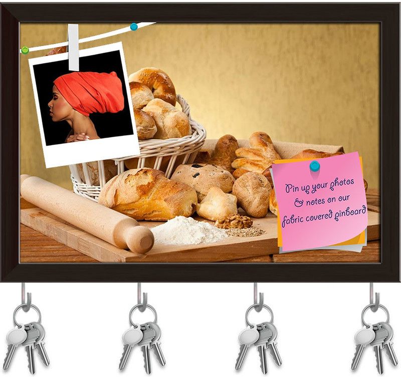 Artzfolio Photo of Gourmet Breads Pinboard with Key Holders Dark Brown Frame8.5x6inch Cork Bulletin Board  (Multicolor 8.5 x 6 inch (22 x 15 cms))