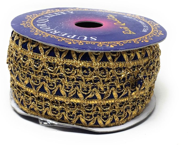 Inhika 9 Meters Lace Border Material, Embroidered, Polyester Fabric (1cm Wide, Navy Blue) for saree dupatta lehenga blouse Lace Reel  (Pack of 1)