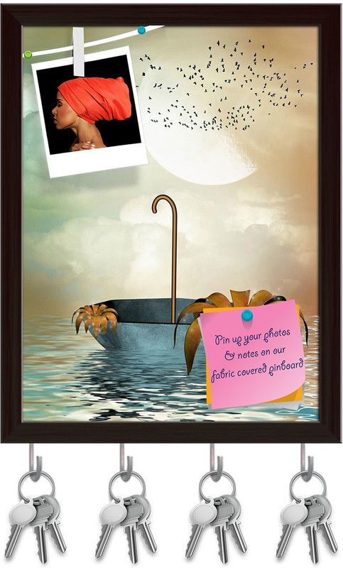 Artzfolio Umbrella Photo In The Ocean Pinboard with Key Holders Dark Brown Frame8x10.3inch Cork Bulletin Board  (Multicolor 8 x 10.3 inch (20 x 26 cms))