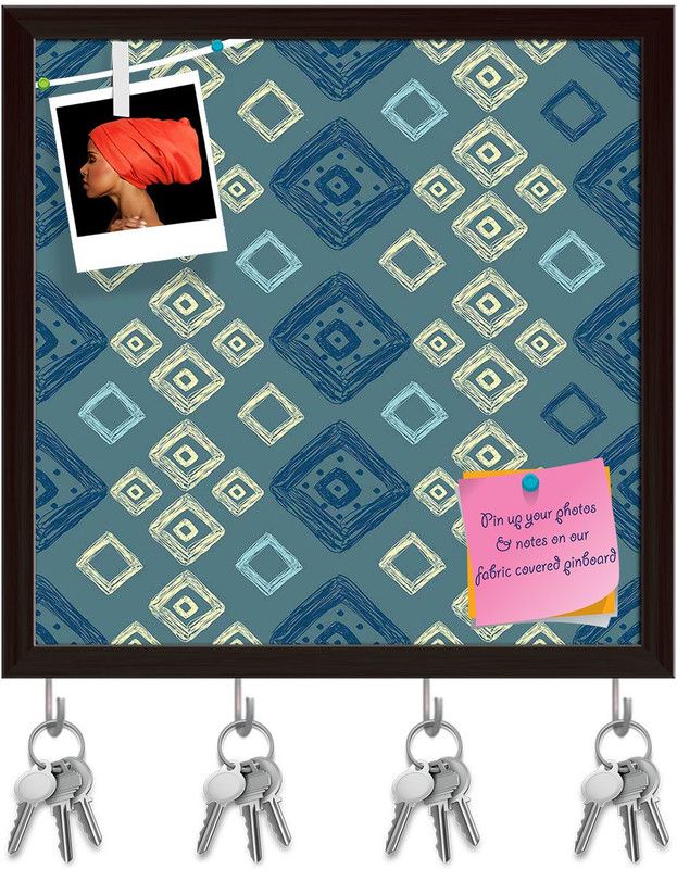 Artzfolio Geometric Art D2 Pinboard with Key Holder Hooks Dark Brown Frame 20x20inch Cork Bulletin Board  (Multicolor 20 x 20 inch (51 x 51 cms))